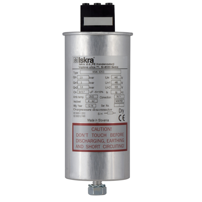 KNK3053 25KVAR 525V 50HZ S, Power Factor Correction Capacitor, 3 Phase, 116 x 210mm Dry Type, 3 x 96.2uF, Includes Discharge Resistor KNK3053 25KVAR 525V 50HZ S, Power Factor Correction Capacitor, 3 Phase, 116 x 210mm Dry Type, 3 x 96.2uF, Includes Discharge Resistor